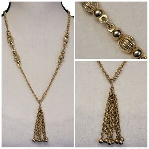 Gold Tone‎ Tassel Necklace 23" Pendant Double Strand Beaded Costume Jewelry Gift